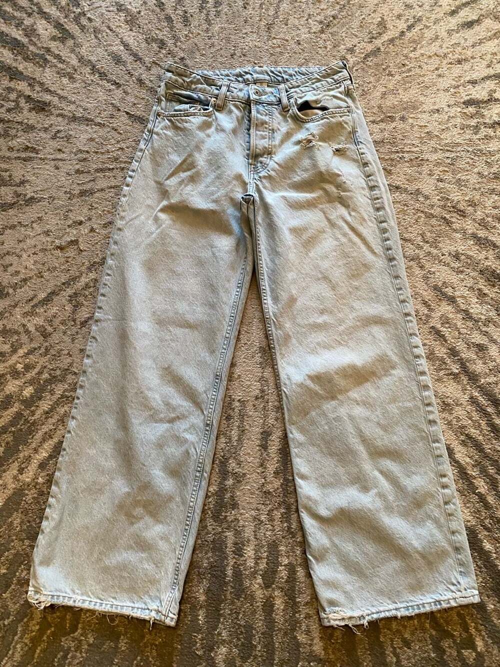 &DENIM Baggy Wide Loose Fit Low Waist Light Wash Distressed Jeans Size US 4